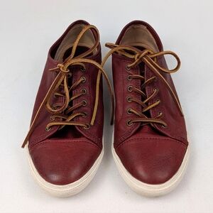Frye Leather Sneakers Lace Up Rustic Casual Flats Oxfords Mindy Low Red size 8